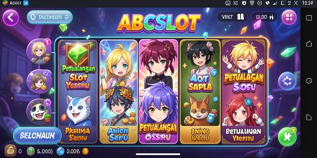 Tampilan gameplay ABCSLOT dengan karakter anime yang menarik.