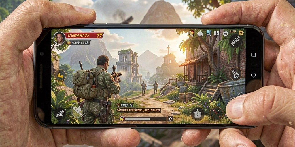 Tangkapan layar utama CEMARA77 menampilkan gameplay simulasinya yang kaya.