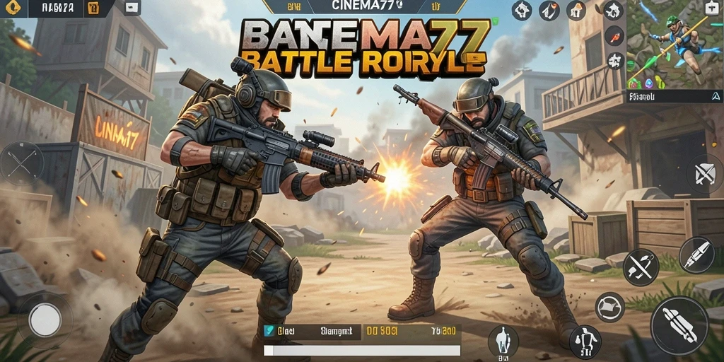 Tampilan gameplay intens dan seru dari CINEMA77 Battle Royale.
