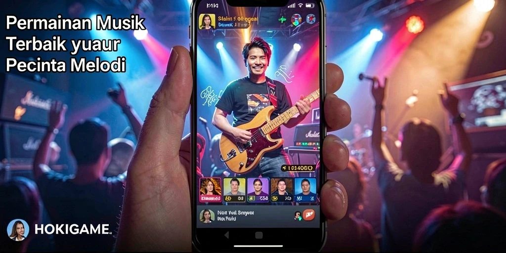 Tampilan gameplay HOKIGAME dengan berbagai tantangan musik.