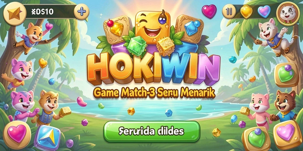 Screenshot HOKIWIN menunjukkan momen seru saat menyelesaikan level Match-3.