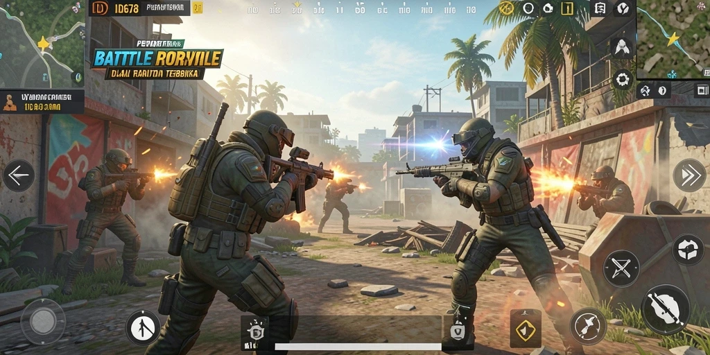 Screenshot menampilkan pengalaman pertarungan dinamis dalam game Battle Royale.