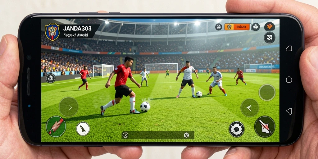 Tampilan gameplay JANDA303 dengan aksi sepak bola seru.