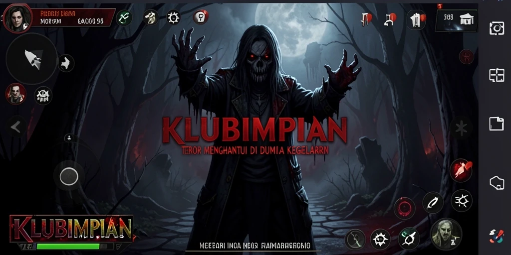 Screenshot gameplay KLUBIMPIAN yang menampilkan momen mencekam di kegelapan.