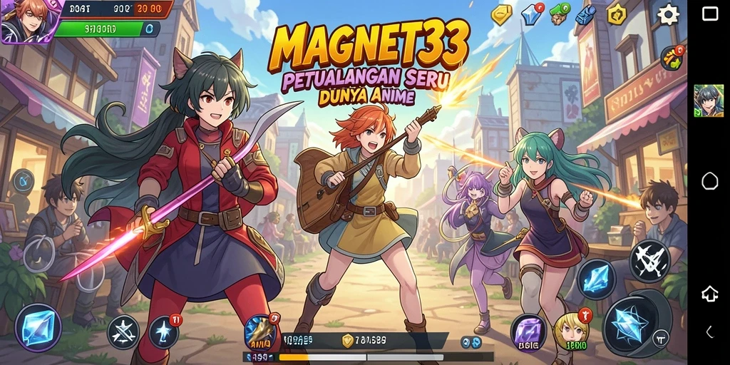 Tampilan gameplay MAGNET33 yang penuh aksi dan karakter Anime.