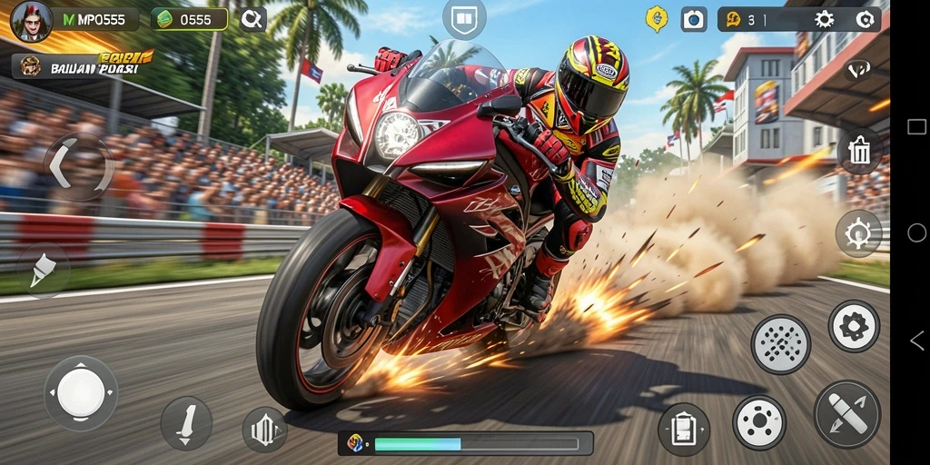 Tangkapan layar MPO555 menampilkan aksi balapan motor yang mendebarkan.