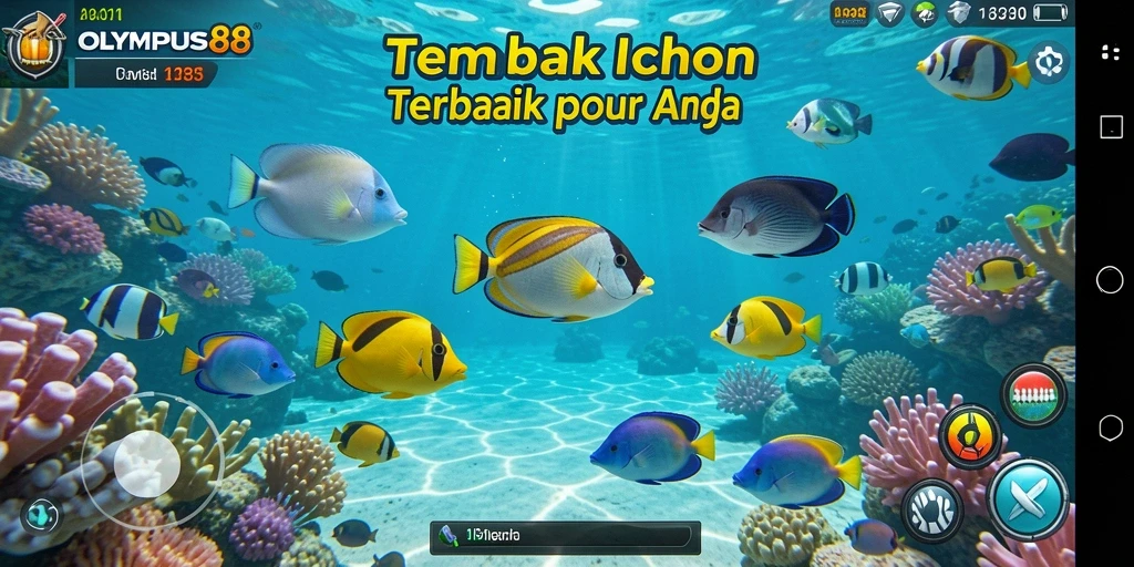 Tampilan gameplay seru dalam OLYMPUS88 dengan berbagai ikan dan senjata.