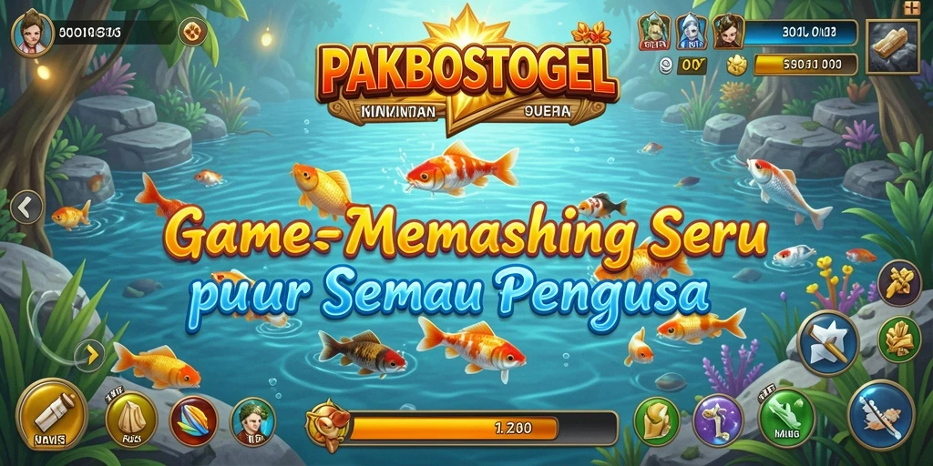 Tampilan gameplay PAKBOSTOGEL dengan aksi memancing yang seru.