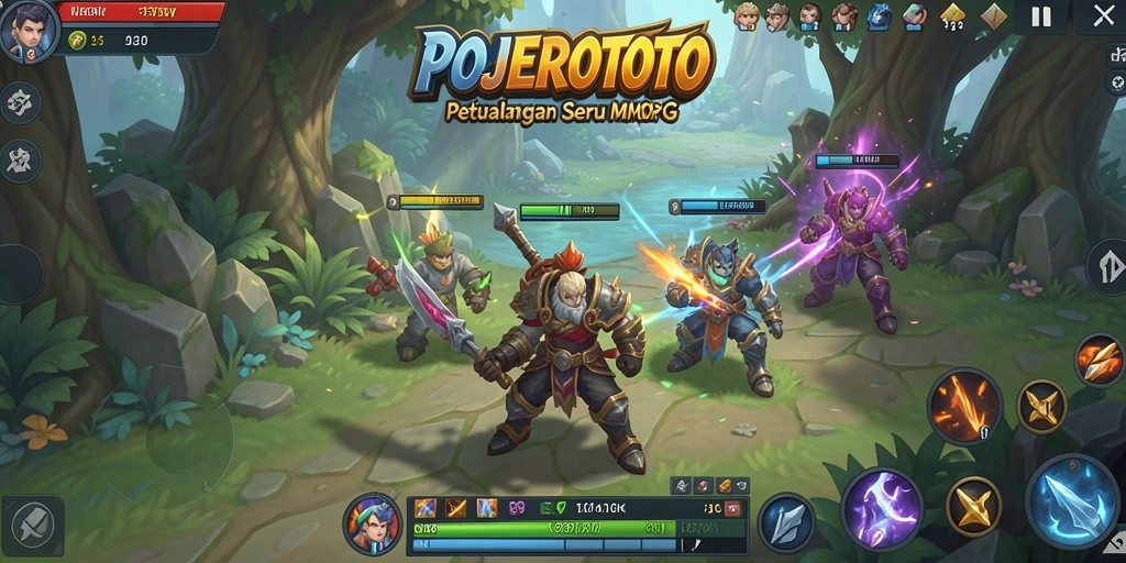 Tampilan gameplay seru dalam POJEROTOTO yang menunjukkan pertarungan antar pemain.