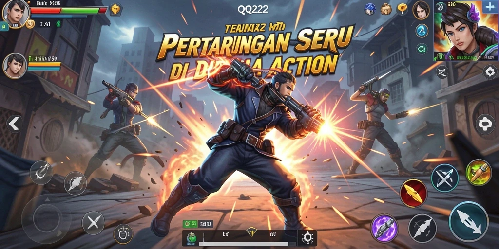 Gameplay <strong>QQ222</strong> menunjukkan pertarungan seru dengan efek visual menakjubkan.
