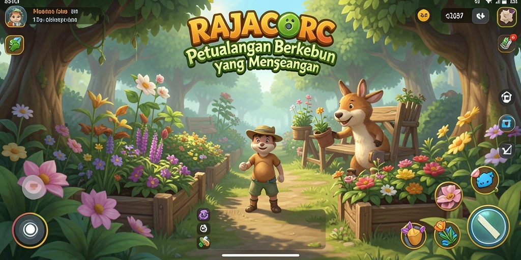 Screenshot gameplay RAJACORC menampilkan petualangan berkebun yang menarik.