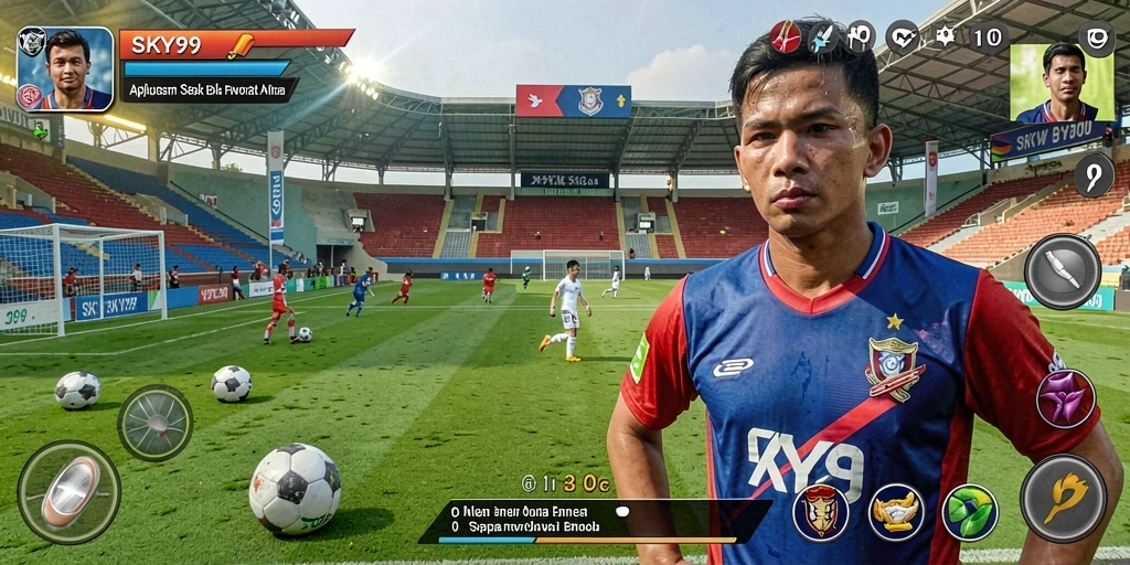 Gambaran seru gameplay sepak bola di SKY99.
