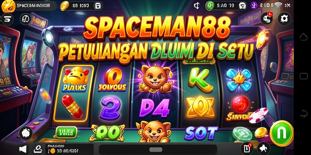 Tampilan gameplay menarik dari SPACEMAN88 dengan mesin Slot yang berwarna-warni.