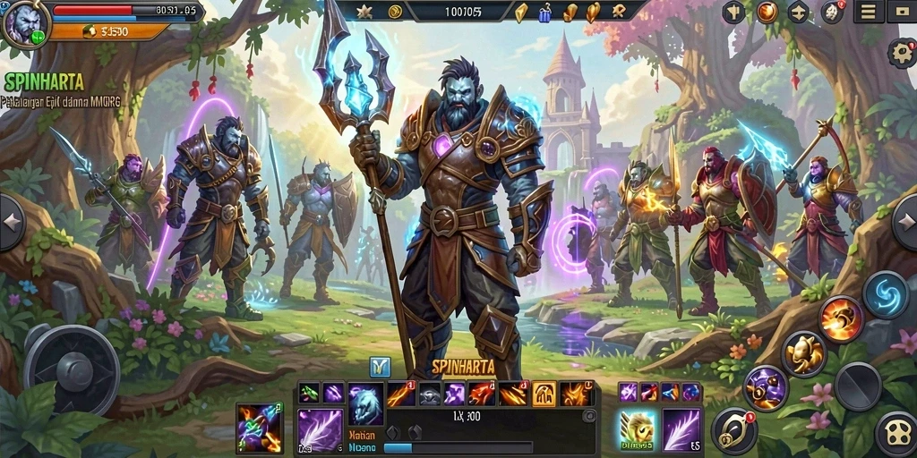 Screenshot gameplay SPINHARTA dengan grafis menawan dan karakter yang menarik.